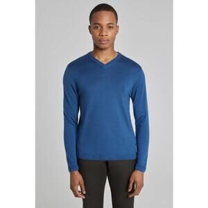 JACK VICTOR Men's Ramezay Woo V-Neck Sweater XL Blue Silk Cashmere NWT